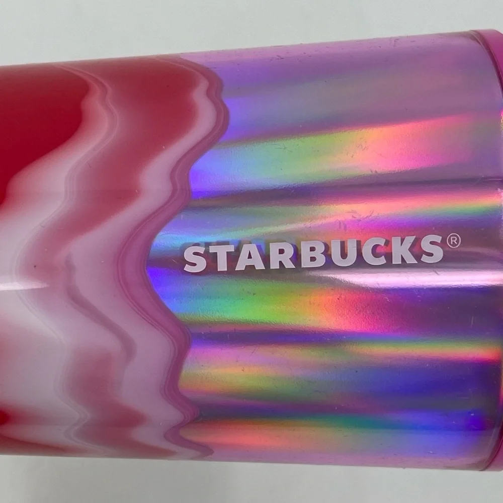 2021 Starbucks Winter Holiday Multi-Color Wave Pink Red & Metallic Tumbler 24 oz